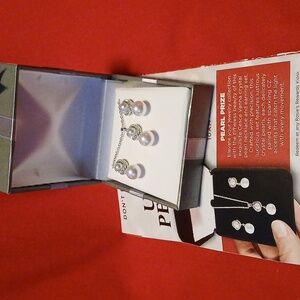 NIB Pearl necklace and earrings with CZ accents